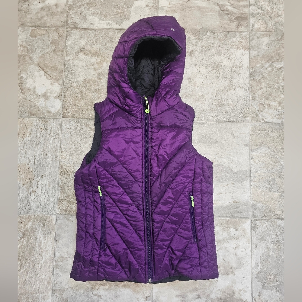 Ivivva Zip Pockets Black/purple reversible Girls Puff Zip Vest 14